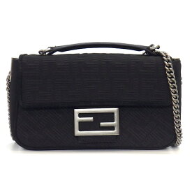 フェンディ FENDI ショルダーバッグ バゲット チェーン ミディ 8BR793 AHW5 F1F2E ブラック FF キャンバス レザー シルバー金具 【中古】