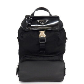 プラダ PRADA ミニ バックパック/ボディバッグ Re-Nylon 2VZ107 789 F0002 ブラック リサイクルポリアミド レザー シルバー金具 【中古】