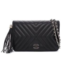 シャネル CHANEL ショルダーバッグ シェブロン チェーンウォレット A70230 2018年製 Vステッチ ブラック カーフスキン 【中古】