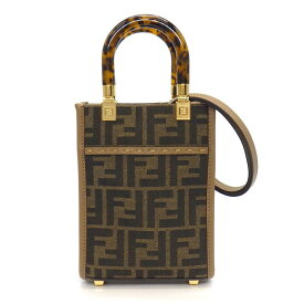 【レビュー1000件記念★対象品3％OFF】 フェンディ FENDI ショルダーバッグ サンシャイン ショッパー スモール 8BS051 ブラウン FF ジャガード ファブリック レザー 【中古】