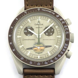 スウォッチ×オメガ Swatch×OMEGA 腕時計 ムーンスウォッチコレクション ミッション トゥ サターン SO33T100 クロノグラフ タキメーター スモールセコンド ブラウン文字盤 ベージュ バイオセラミック ブラウン ベルクロストラップ クオーツアナログ 【箱・保付き】 【中古】