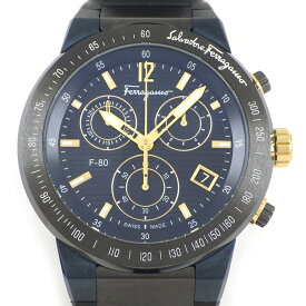 【最大3万円OFFクーポン配布中★15日限定P3倍】 サルヴァトーレ・フェラガモ Salvatore Ferragamo 腕時計 F-80 SFDL00218 ブルー文字盤 デイト クロノグラフ スモールセコンド ラバーベルト SS クオーツアナログ 【中古】