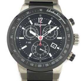 【最大3万円OFFクーポン配布中★15日限定P3倍】 フェラガモ FERRAGAMO/サルヴァトーレ・フェラガモ Salvatore Ferragamo 腕時計 F-80 F55030014 デイト クロノグラフ スモールセコンド ストライプ ブラック文字盤 チタン セラミック SS クオーツアナログ 【中古】