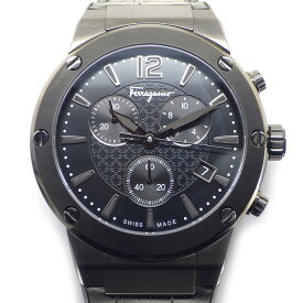 【最大3万円OFFクーポン配布中★15日限定P3倍】 サルヴァトーレ・フェラガモ Salvatore Ferragamo 腕時計 F-80 FIJ030017 ブラック文字盤 デイト クロノグラフ スモールセコンド ラバー/牛革ベルト SS クオーツアナログ 【中古】