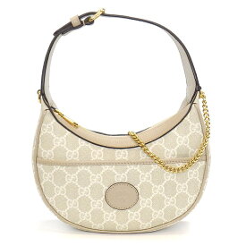 グッチ GUCCI ショルダーバッグ ハーフムーンシェイプ ミニバック 726843 ベージュ ホワイト GGスプリーム キャンバス レザー 【中古】