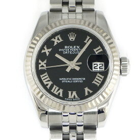 【レビュー1000件記念★対象品3％OFF&10日限定P3倍】 ロレックス Rolex 腕時計 デイトジャスト 179174 G番 2010年製 ブラック文字盤 ルーレット刻印 ローマンインデックス デイト K18WG SS 自動巻き 【OH済み】 【中古】
