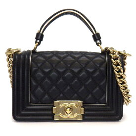 シャネル CHANEL ショルダーバッグ ボーイシャネル トップハンドル スモール A94805 2019年 ブラック ラムスキン ゴールド金具 【中古】
