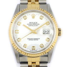 ロレックス Rolex 腕時計 デイトジャスト 16233G P番 2000年製 10ポイント ダイヤインデックス ホワイト文字盤 デイト K18YG SS 自動巻き 【箱・保付き】 【中古】