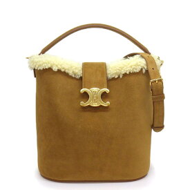 【レビュー1000件記念★対象品3％OFF】 セリーヌ CELINE ハンドバッグ トリオンフ ミディアム バケット ルイーズ 116613 タバコ スウェードレザー クリーム シアリング 【中古】