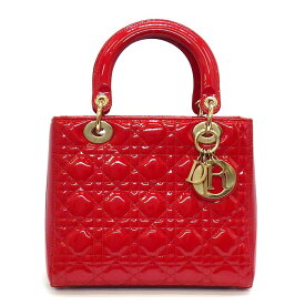 ディオール Dior ハンドバッグ/ショルダーバッグ レディディオール ミディアム レッド パテントレザー ゴールド金具 【中古】