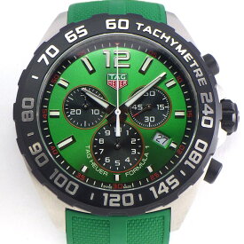 タグ・ホイヤー TAG Heuer 腕時計 フォーミュラ1 クロノグラフ CAZ101AP.FT8056 デイト タキメーター スモールセコンド サンレイ グリーン文字盤 SS グリーンラバーベルト クオーツアナログ 【箱・保付き】 【中古】