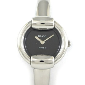 【レビュー1000件記念★対象品3％OFF&5日限定P3倍】 グッチ GUCCI 腕時計 バングルウォッチ 1400L ラウンド ブラック文字盤 SS クオーツアナログ 【中古】