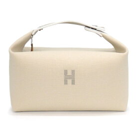 エルメス HERMES ハンドバッグ バス用ポーチ ブリッドアブラック GM ナチュラル コットンキャンバス シルバー金具 【中古】