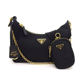 【最大1万円OFF★スプリングセール】 プラダ PRADA ショルダーバッグ Re-Edition 2005 Re-Nylon 1BH204 ブラック リサイクルポリアミド サフィアーノレザー 【中古】