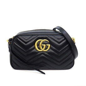 【最大1万円OFF★スプリングセール】 グッチ GUCCI ショルダーバッグ GGマーモント スモール カメラバック 447632 ブラック シェブロンキルティングレザー 【中古】