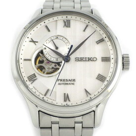 【最大1万円OFF★スプリングセール】 セイコー SEIKO 腕時計 ジャパニーズガーデン プレサージュ SARY153 4R39-00W0 限定ショップモデル ホワイトギョーシェ文字盤 裏スケ 24時間針 SS 自動巻き 【中古】