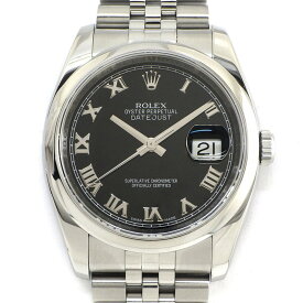 【最大1万円OFF★スプリングセール】 ロレックス Rolex 腕時計 デイトジャスト 116200 ルーレット刻印 黒デイト ローマンインデックス ブラック文字盤 ジュビリーブレス SS 自動巻き 【箱・保付き】 【中古】