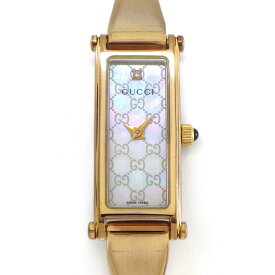 【最大1万円OFF★スプリングセール】 グッチ GUCCI 腕時計 バングルウォッチ 1500L レクタンギュラー 1ポイント ダイヤモンド GG柄 ホワイトシェル文字盤 ピンクGP SS クオーツアナログ 【中古】