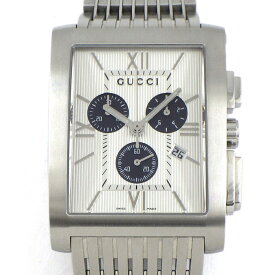 【最大1万円OFF★スプリングセール】 グッチ GUCCI 腕時計 Gメトロ 8600M/YA086319 デイト クロノグラフ スモールセコンド 夜光針 レクタンギュラー ストライプ シルバー/ブラック文字盤 SS クオーツアナログ 【箱・保付き】 【中古】