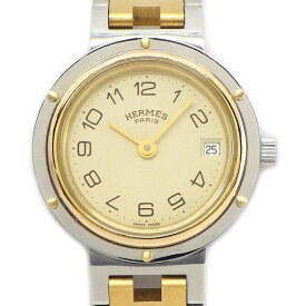 【最大1万円OFF★スプリングセール】 エルメス HERMES 腕時計 クリッパー CL4.220 アイボリー文字盤 デイト GP SS クオーツアナログ 【中古】