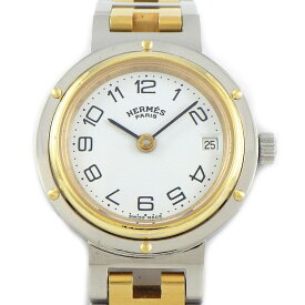 【最大1万円OFF★スプリングセール】 エルメス HERMES 腕時計 クリッパー CL4.220 ホワイト文字盤 デイト GP SS クオーツアナログ 【中古】