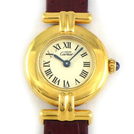 【最大1万円OFF★スプリングセール】 カルティエ Cartier 腕時計 マストコリゼ 590002 アイボリー文字盤 ローマンインデックス レッド 牛革ベルト GP SV925 クオーツアナログ