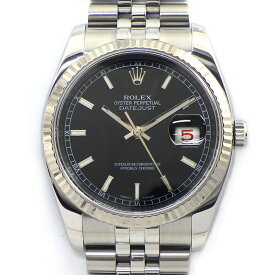 ロレックス Rolex 腕時計 デイトジャスト 116234 ルーレット刻印 赤黒デイト 夜光インデックス 夜光針 ブラック文字盤 フルーテッドベゼル ジュビリーブレス K18WG SS 自動巻き 【箱・保付き】 【中古】