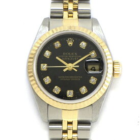 ロレックス Rolex 腕時計 デイトジャスト 79173G K番 2001年製 10ポイント ダイヤインデックス ブラック文字盤 フルーテッドベゼル ジュビリーブレス K18YG SS 自動巻き 【中古】
