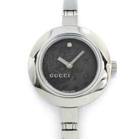 グッチ GUCCI 腕時計 バングルウォッチ 105 1ポイント ダイヤインデックス 花柄 ブラック文字盤 SS クオーツアナログ 【中古】