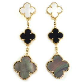 ヴァンクリーフ＆アーペル Van Cleef & Arpels ピアス マジックアルハンブラ 3モチーフ VCARD79000 スウィング ドロップ オニキス ホワイト/グレー シェル K18YG 【箱・保付き】 【中古】