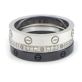 【最大3万円OFFクーポン★スペシャルセール】 カルティエ Cartier リング ラブ スリーフープ ダイヤモンド ブラック セラミック K18WG 8.5号 / #49 【箱・保付き】 【中古】