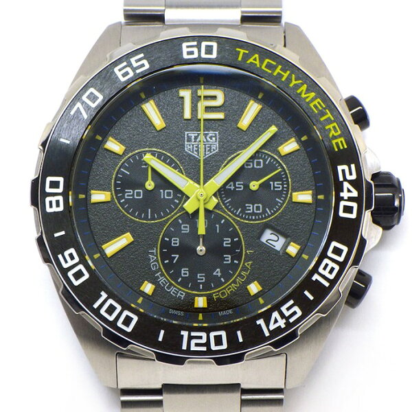 【最大3万円OFFクーポン★スペシャルセール】 タグ・ホイヤー TAG Heuer 腕時計 フォーミュラ1 クロノグラフ CAZ101AG.BA0842 イエローアクセント デイト タキメーター スモールセコンド 夜光 グレー文字盤 SS セラミック クオーツアナログ 【箱・保付き】 【中古】