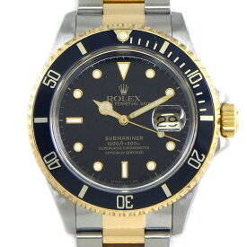 ロレックス Rolex 腕時計 サブマリーナー 16613 デイト 回転ベゼル 夜光インデックス 夜光針 ブラック文字盤 K18YG SS 自動巻き 【OH済み】 【箱・保付き】 【中古】