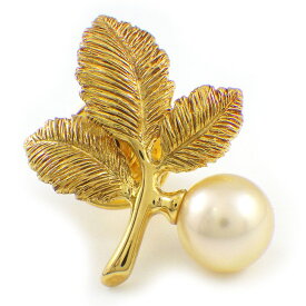 ミキモト MIKIMOTO ピンブローチ リーフモチーフ パール 7.5mm珠 K18YG 【中古】