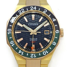 シチズン CITIZEN 腕時計 シリーズ8 NB6033-51E/9054-0065X06 デイト 裏スケ GMT 回転ベゼル 夜光針 ギョーシェ ブラック文字盤 イエロー/ピンクGP SS 自動巻き 【箱・保付き】 【中古】