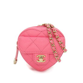 シャネル CHANEL ショルダーバッグ マトラッセ ハートチェーンミニポーチ AP2783 2021年以降 ピンク ラムスキン ゴールド金具 【中古】