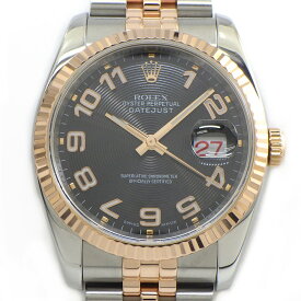 ロレックス Rolex 腕時計 デイトジャスト 116231 D番 2005年 ルーレット刻印 ブラック コンセントリック文字盤 デイト 夜光針/インデックス エバーローズゴールド SS 自動巻き 【中古】