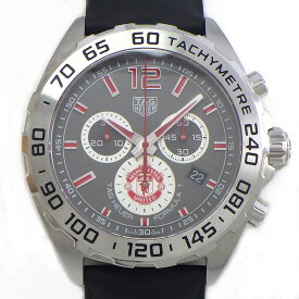 タグ・ホイヤー TAG Heuer 腕時計 フォーミュラ1 マンチェスターユナイテッド リミテッドエディション CAZ101M.FT8024 デイト クロノグラフ タキメーター スモールセコンド ブラック文字盤 SS ラバー クオーツアナログ 【箱・保付き】 【中古】