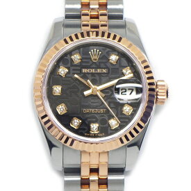 【最大2万円OFFクーポン配布中】 ロレックス Rolex 腕時計 デイトジャスト 179171G M番 2007-2008年製 ルーレット刻印 10ポイント ダイヤインデックス ブラック コンピューター文字盤 デイト エバーローズゴールド SS 自動巻き 【中古】