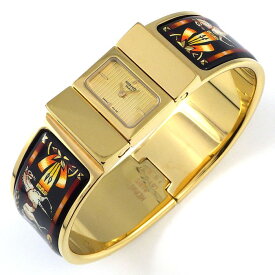 【20日限定★最大3万円OFF＆P3倍★】 エルメス HERMES 腕時計 バングルウォッチ ロケ L01.201/L01.200 ホースデザイン レクタンギュラー ストライプ シャンパン文字盤 ブラック エマイユ GP クオーツアナログ 【中古】