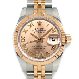 ロレックス Rolex 腕時計 デイトジャスト 179171 ルーレット刻印 ランダムシリアル サンレイ ピンク文字盤 VIダイヤ ローマンインデックス デイト K18PG SS 自動巻き 【箱・保付き】 【中古】
