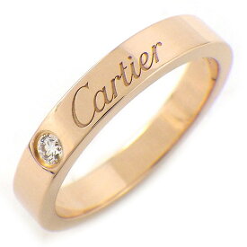【最大3万円OFFクーポン★スペシャルセール】 カルティエ Cartier リング C ドゥ カルティエ ウェディング バンド 3mm エングレーブド ロゴ 1ポイント ダイヤモンド K18PG 9号 / #49 【中古】