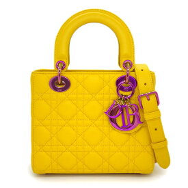 ディオール Dior ハンドバッグ/ショルダーバッグ レディディオール スモール サニーイエロー カナージュラムスキン ピンク金具 【中古】