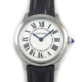 カルティエ Cartier 腕時計 ロンド マスト WSRN0030 シルバー文字盤 ローマンインデックス ブラック 牛革ベルト SS クオーツアナログ