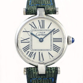 カルティエ Cartier 腕時計 マスト ヴァンドーム SM 1850 シルバー文字盤 ローマンインデックス SS グリーン リザード レザーベルト クオーツアナログ 【中古】