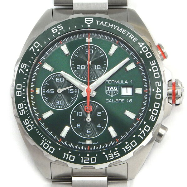 【最大3万円OFFクーポン★10日限定P3倍】 タグ・ホイヤー TAG Heuer 腕時計 フォーミュラ1 クロノグラフ CAZ201H.BA0876 デイト タキメーター スモールセコンド 夜光インデックス 夜光針 サンレイ グリーン文字盤 SS 自動巻き 【箱・保付き】 【中古】