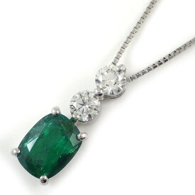 【エメラルド ダイヤモンド】 ネックレス ラディアントカット エメラルド 1.996ct ダイヤモンド 計0.63ct PT900 PT850 【中古】
