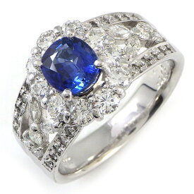 【サファイア ダイヤモンド】 リング 1ポイント サファイア 1.10ct パヴェ ダイヤモンド 計1.05ct PT900 13.5号 【中古】