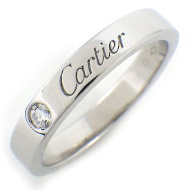 【最大3万円OFFクーポン★スペシャルセール】 カルティエ Cartier リング C ドゥ カルティエ ウェディング バンド 3mm B4051350 エングレーブド ロゴ 1ポイント ダイヤモンド 0.03ct PT950 10号 / #50 【中古】