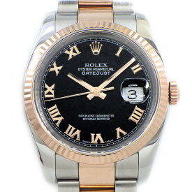 ロレックス Rolex 腕時計 デイトジャスト 116231 V番 2009年製 ルーレット刻印 ブラック文字盤 ローマンインデックス エバーローズゴールド SS 自動巻き 【中古】